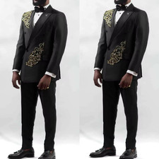 Gold Sequin Men's Black Suit Business Prom Outfits Banuqet Wedding Jacket Blazer