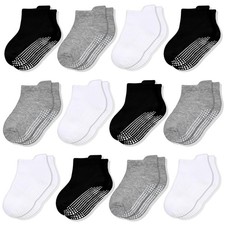 Non Slip Toddler Socks 12 Pairs Ankle Socks with Grips for 0-1 Year Toddlers ...