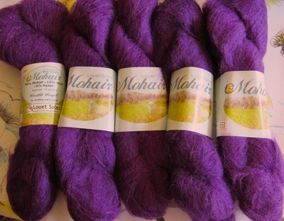 5 50g HANK Skein LOT Louet Sales MOHAIR Wool Aran Yarn Purple Plum South Africa