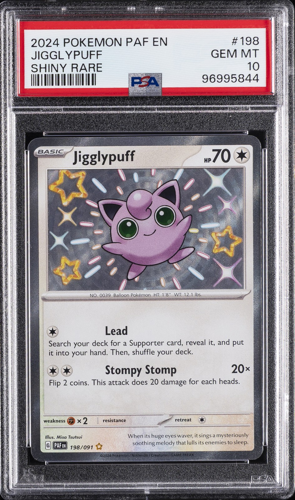 2024 POKEMON PAF EN-PALDEAN FATES SHINY RARE #198 JIGGLYPUFF PSA 10