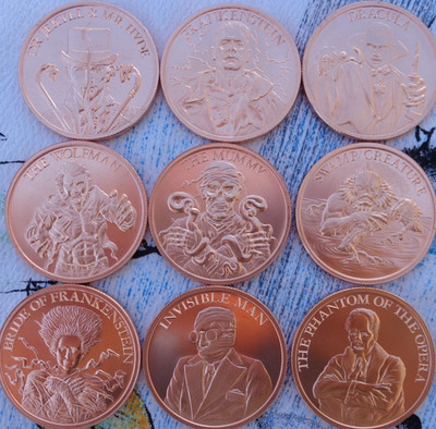 Complete Set of 9 - 1 oz. VINTAGE HORROR MOVIE Series .999 copper rounds