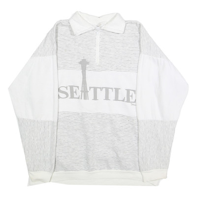 B&J Herren Sweatshirt Seattle Pullover M Baumwollmischung 1/4 Zip Weiß Grau