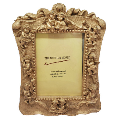 3D Cherubs Angels 5x7'' Photo Frame Vintage Mat Gold Dimensional Heavy Table Top
