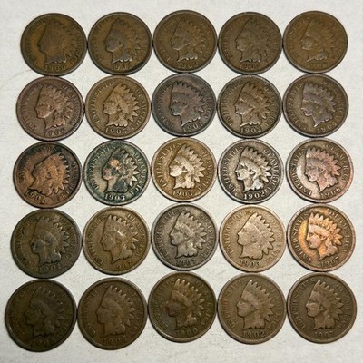 Half-ROLL of 25 G Good INDIAN HEAD CENTS from the 1900's. #45