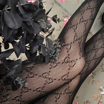 Sexy Breathable Black Tights Fishnet Stocking One size With Letters G UK NEW