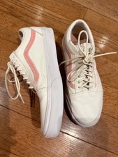 Vans Old Skool W Sz 8 MSz 6.5 Shoes White withVelvet Strip Powder Pink And White