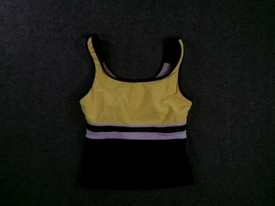 LL Bean Swim Tank Womens 10 Yellow Blue Stripe BuiltIn Bra Tankini Top Nylon