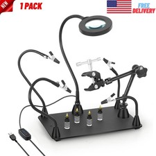 Helping Hands Soldering Circuit Board Holder Magnetic Third Hand w/ 3X LED Lamp