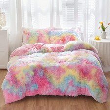 Sucses Pink Fluffy Full Size Bedding Sets For Girls Faux Fur Plush Shaggy Kids