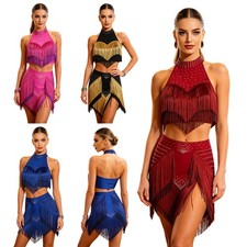 Womens Rumba Competition Figure Skating Gymnastics Dancewear Training Outfits