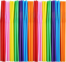 200 PCS Flexible Plastic Drinking Straws, 10.2 Inches Extra Long Colorful Dispos