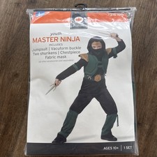 Youth Master Ninja Costume - Green Black Size Large 12-14 NEW B4