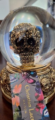 Golden Skull SNOW GLOBE small Black | Gold With Gold Flakes Halloween Decor