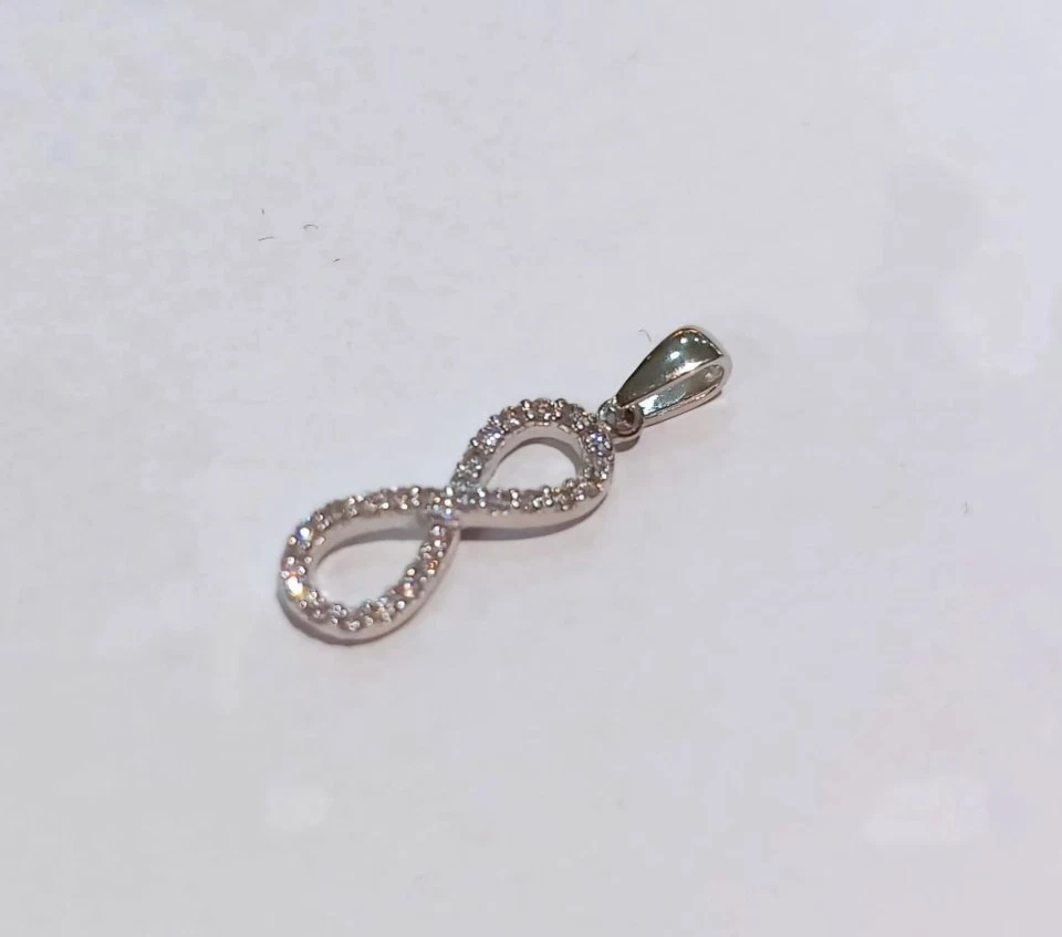 Ciondolo pendente infinito oro bianco 18 kt 750%  con zirconi bianchi - Immagine 3 di 4