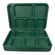Lot of 6 Cambro Hunter Green Cafeteria Lunch Trays With 6 Compartments PS1014