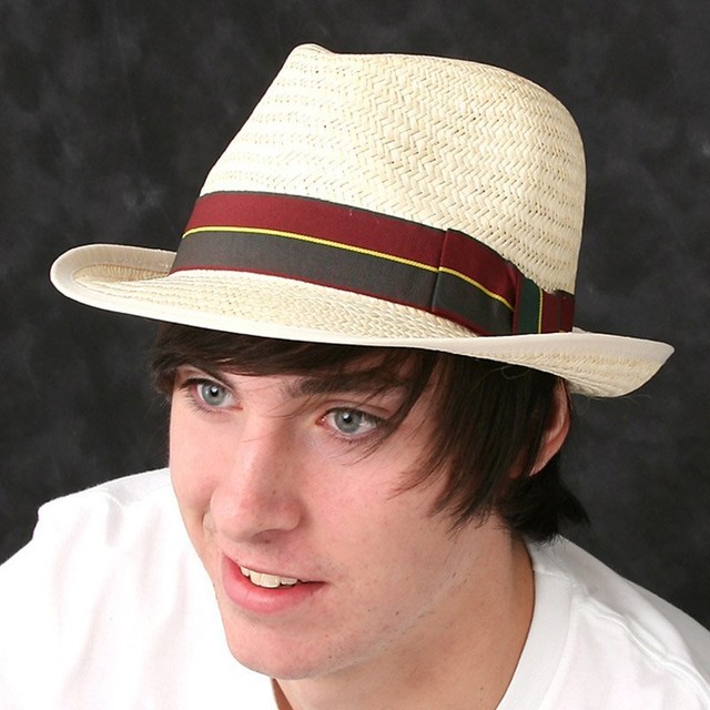 Top Quality Mens Straw trilby hat with stripe band. 3 sizes eBay