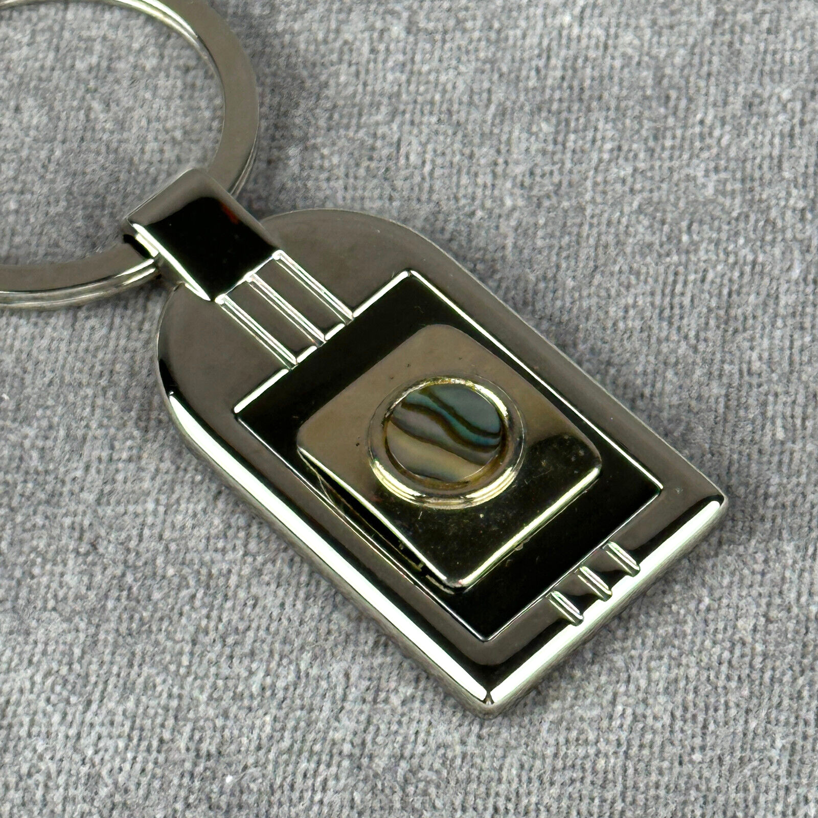 Key Chain Chrome Rectangular Round Abalone Circle… - image 2