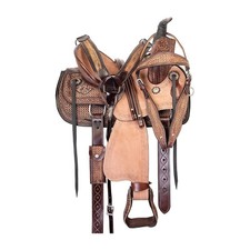 Leather Cowboy Western Roping Horse Saddle Tack Set Headstall Breastplate Reins