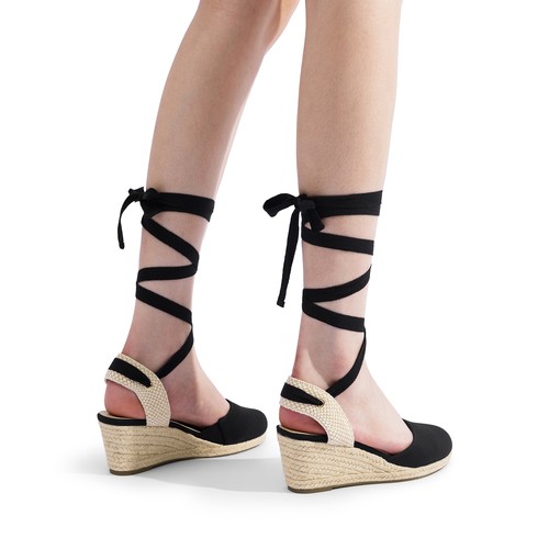 Women Espadrilles Sole Wedge Sandals Close Toe Lace Up Vacation Dress Sandals - Picture 9 of 32