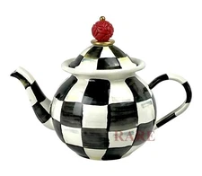 MacKenzie-Childs Courtly Check Enamel Tea For Me Pot New No Box