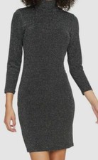 $349 Sanctuary Womens Black Turtleneck Metallic Stripe Mini Sweater Dress Size L