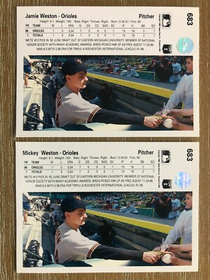 2) 1990 Upper Deck MICKEY WESTON Baseball Error & Corrected Cards