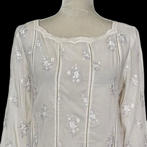 Top Sundance con ojales bordados de encaje para mujer talla XSP marfil mangas largas - Imagen 2 de 7