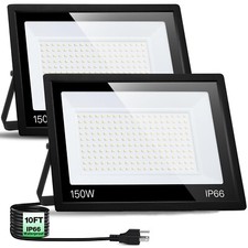 150W LED Flood Light,18000LM Floodlight with Plug,IP66 Waterproof Outdoor Lig...
