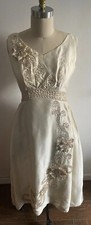 Vintage Ivory Satin Wedding Dress Three Dimensional Sequin Flowers Dry Cleaned