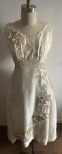 Vintage Ivory Satin Wedding Dress Three Dimensional Sequin Flowers Dry Cleaned