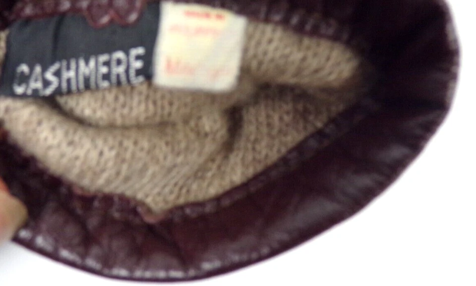 Винтажные коричневые кожаные женские перчатки с кашемировой подкладкой маленькие - средние - Изображение 4 из 4