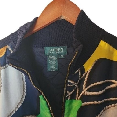 Lauren Ralph Lauren Womens Silk Quilted Vest Nautical Yacht Print Plus Size 2X N - Picture 8 of 12