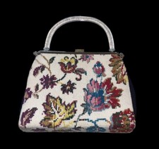 Vintage Floral Needlepoint Hand Bag Purse Flowers Granny Core