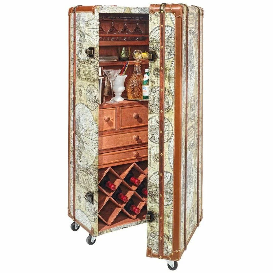 Steamer trunk bar cabinet outlet
