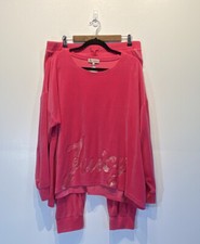 Juicy Couture Women's Y2K Tracksuit Velour Size L Pink Pullover Drawstring