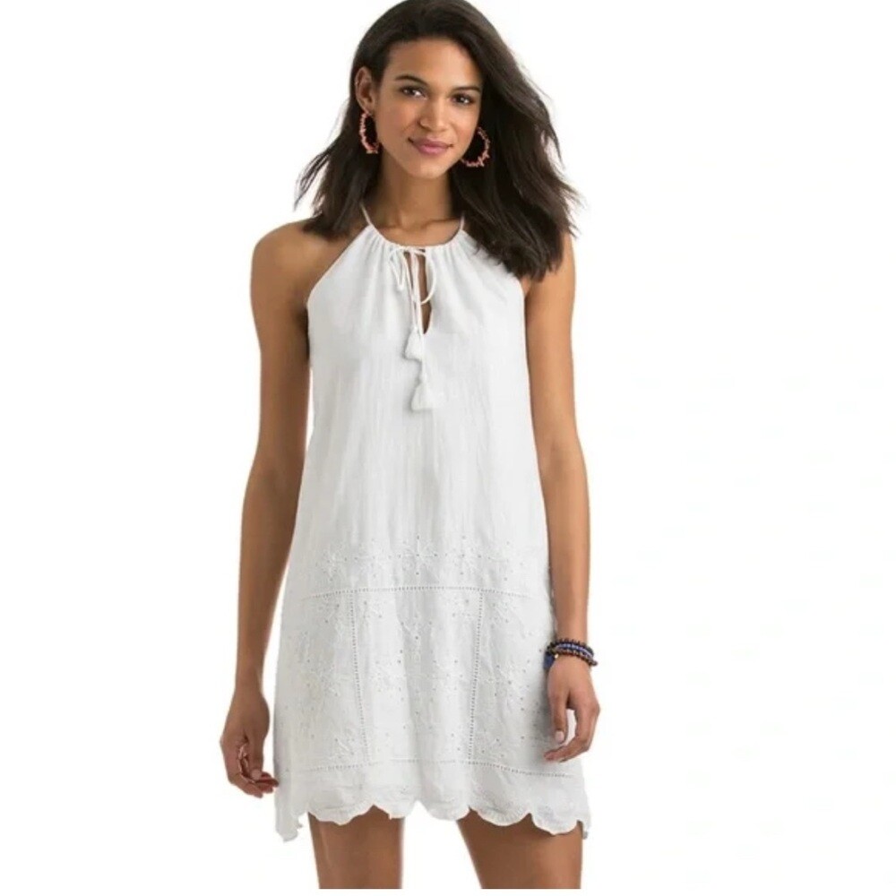 Vineyard Vines | Halter Dress With Eyelet Detail Front Tassel Tie Vineyard Vines | Halter Dress With Eyelet Detail Front Tassel Tie