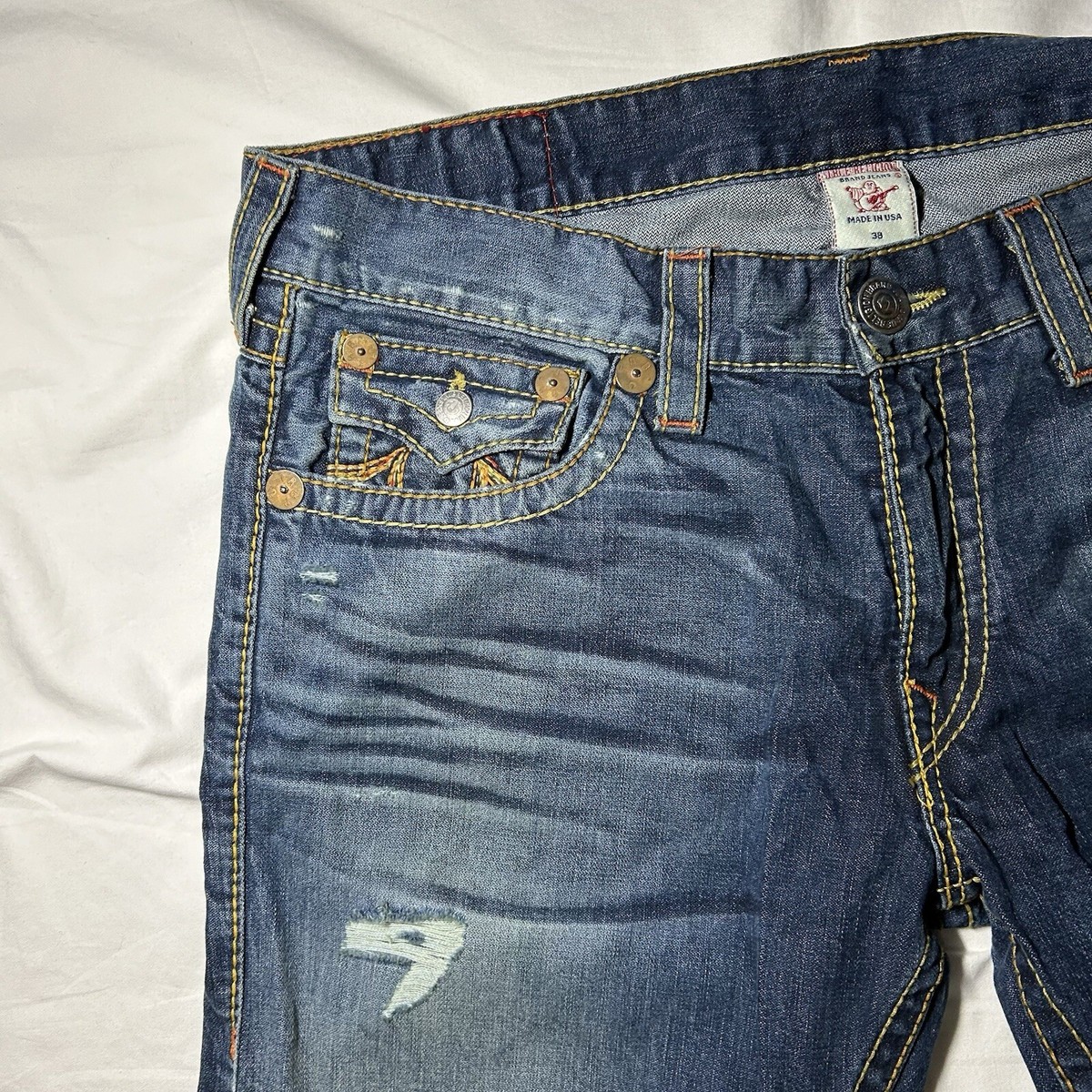 True Religion Rainbow Billy Distressed Straight Fit Jeans - Size