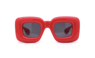 Square Ballon Retro Sunglasses Bubble Trendy Vintage Red Frame