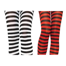 PARTY   COSTUME  OPAQUE STRIPE TIGHTS IN BLACK WHITE OR BLACK RED  FOR WITCH