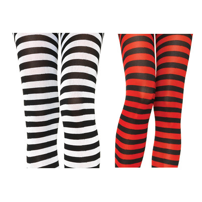 HALLOWEEN COSTUME OPAQUE STRIPE TIGHTS IN BLACK WHITE OR BLACK RED FOR  WITCH