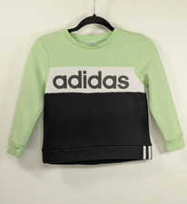 Adidas Mint Green Black White Colorblock Long Sleeve Kids Sweatshirt Size S