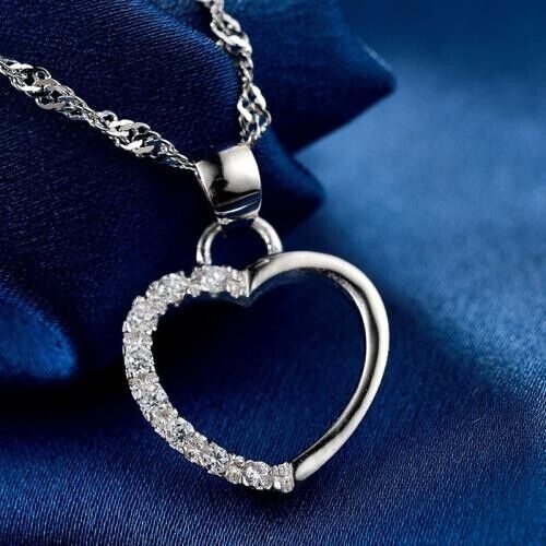Round Cut Simulated Diamond Women's Stunning Heart Pendant 14K White Gold Plated