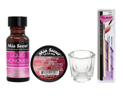 Mia Secret Monomer 0.5oz-Cover Pink Acrylic Powder 14g-Dappen Dish-8OR Brush