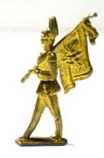 Early World War I German Soldier Holding Flag Gold Flat Lead Figure Vintage TS44