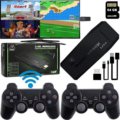 25000+ Retro Videospielkonsole 4K HD TV Spiel Stick 64GB -2 Wireless Controller