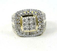 Natural Round Diamond Square Cluster Square Men's Ring 14k Yellow Gold 2.88Ct