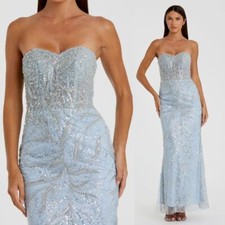 Mac Duggal NEW Strapless Corset Embellished Trumpet Gown Powder Blue $698 Size 6