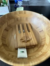 Bamboo Kitchen 12” Round Serving Bowl And Salad Hands. NEW