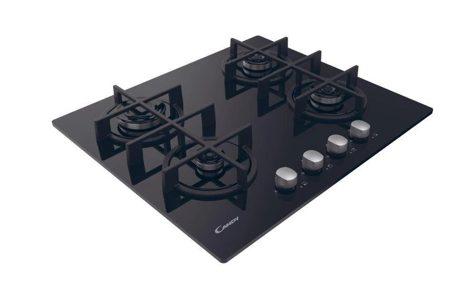 CANDY PIANO COTTURA GAS VETRO TEMPERATO 4 FORNELLI INCASSO 59CM CVG6B NERO - Immagine 4 di 4