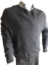 Mens Business Casual V NECK Pullover Sweater in GRAY Size: L COTTON blend SMART 